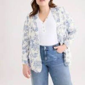 New With Tag Penningtons Size 28 Printed Flower Linen Blend Blazer